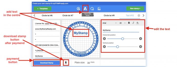 add text in the stamp maker