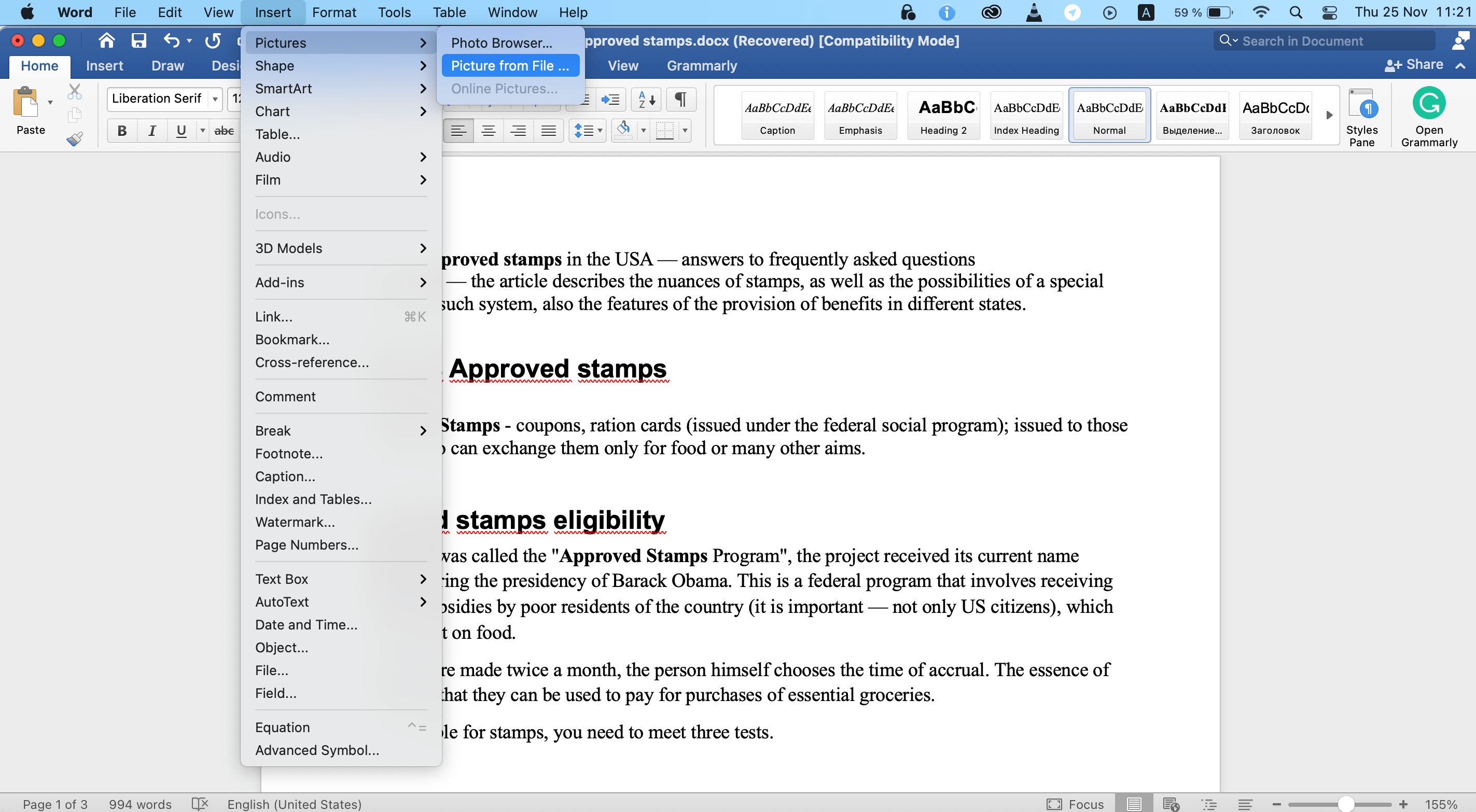 insert a stamp in the document word