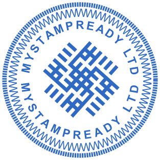 Design a $2.5 Circular Stamp with Zigzag Border, Text and Unique Logo for Your